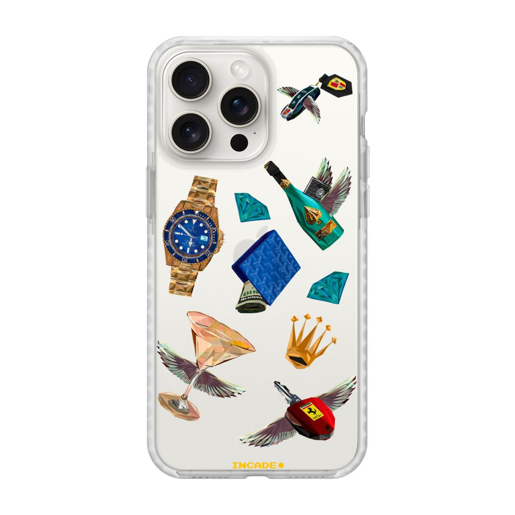 Чохол для iPhone 15 Pro з дизайном Ferrari, Porsche і Rolex, захищає камеру та екран.